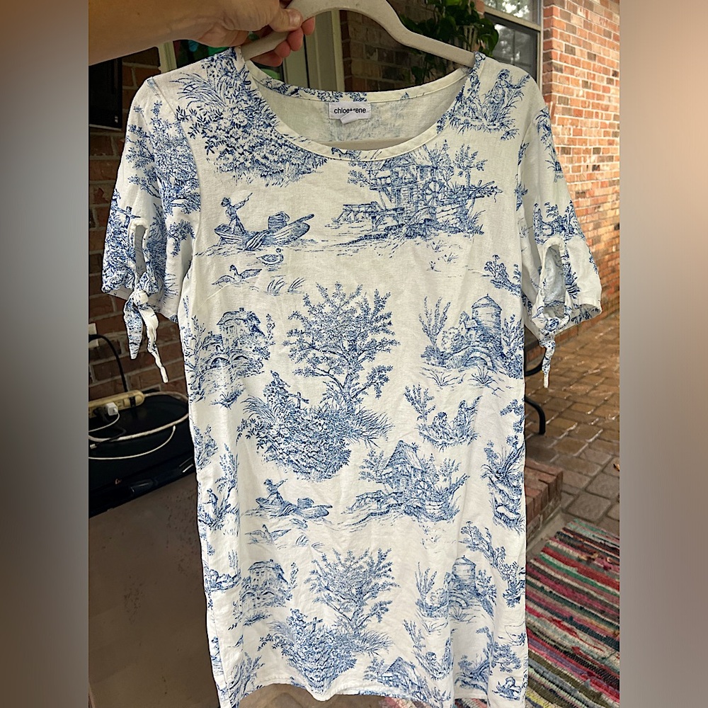 Women’s linen blend toile Print Chloe+Rene shift dress